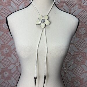 Refashioned White Flower Bolo Tie Necklace